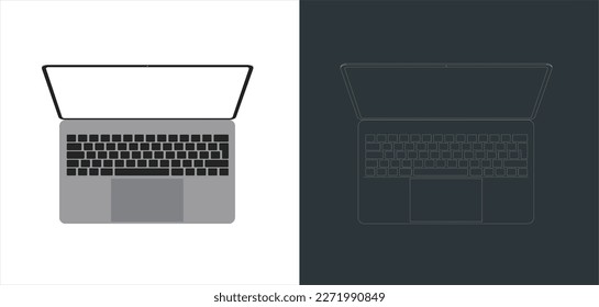 Vector modern Laptop  frameless with blank screen isolated on transparent background line art for mock up and wallpaper 