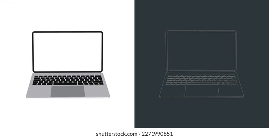 Vector modern Laptop  frameless with blank screen isolated on transparent background line art for mock up and wallpaper 