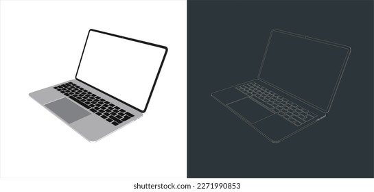 Vector modern Laptop  frameless with blank screen isolated on transparent background line art for mock up and wallpaper 