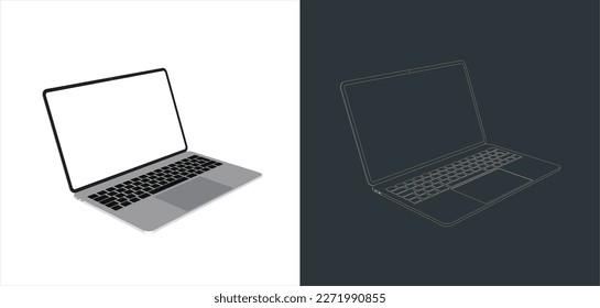 Vector modern Laptop  frameless with blank screen isolated on transparent background line art for mock up and wallpaper 