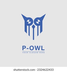 vector modern letter P owl initial logo icon. Abstract vector illustration style flat simple elegant.