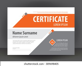 Vector Modern Light Gray & Orange Certificate Or Diploma Design Print Template