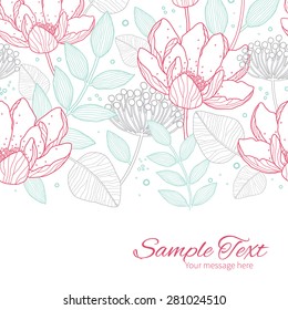 Vector modern line art florals horizontal border card template