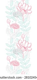 Vector modern line art florals vertical border seamless pattern background