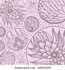 Vector modern line art florals seamless pattern background. Vintage pattern in pastel colors