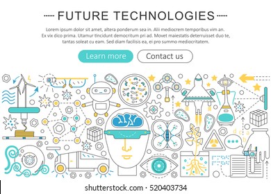 Vector Modern Line Flat Design Future Technology Concept. Future Technology Icons Website Header, App Design Poster Banner