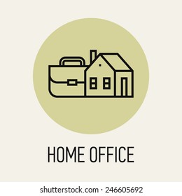 Vector modern line web icon on home office, freelance, working at home, remote job, working online, telecommuting featuring house and briefcase contours 