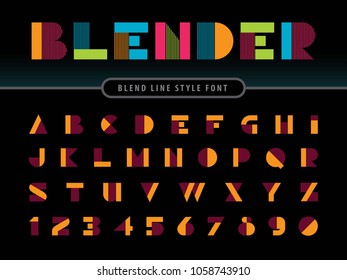 Vector of Modern Linear Alphabet Letters and numbers, Fill and Lines Blend stylized rounded fonts, Minimal Letters set for Futuristic, Colorful bold Letters set for art deco, fashion, design