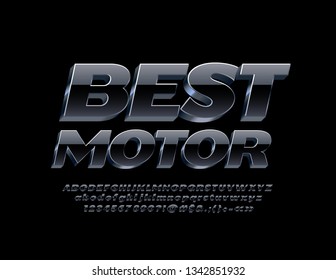Modernes Vektorlogo Best Motor. Black and Silver ALphabet Letters, Numbers and Symbols. 3D-metallische Schriftart für Unternehmen und Marketing