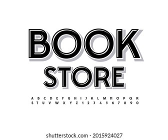 Vector modern logo Book Store. Black trendy Font. Elegant simple Alphabet Letters and Numbers set