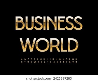 Vector logotipo moderno Business World. Fuente con estilo exclusivo. Conjunto de letras y números de oro de moda.