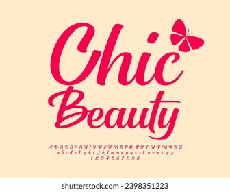 Vector modern logo Chic Beauty. Elegant Cursive Font. Artistic Alphabet Letters and Numbers 