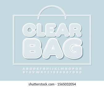 Vector modern logo Clear Bag with Font. Set of Alphabet Letters and Numbers