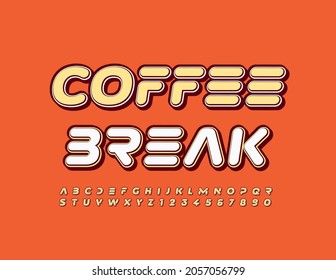 Vector modern Logo Coffee Break. Bright stylish Font. Creative Alphabet Letters and Numbers. 