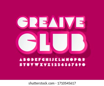 Logotipo moderno de vectores Club Creativo con Sticker Font brillante. Letras y números de alfabeto de moda