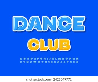 Vector modern logo Dance Club. Stylish Blue Font. Modern set of bright Alphabet Letters and Numbers.