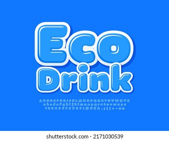 Logo moderno vector Eco Drink. Fuente brillante azul. Letras y números de alfabeto luminosos