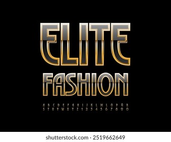 Vector modern logo Elite Fashion. Exclusive Black and Gold Font. Trendy Alphabet Letters and Numbers set.