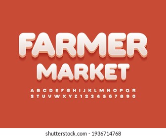 Logotipo vectorial moderno Mercado de agricultores con juego de letras y números de alfabeto. Fuente de tendencia blanca