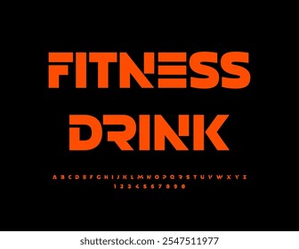 Logotipo moderno de Vector Fitness Drink. Fuente roja exclusiva. Conjunto de moda de letras y números del alfabeto futurista.