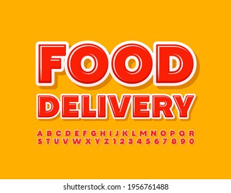 Vector modern logo Food Delivery with Bright Glossy Font. Set of Red Alphabet Letters and Numbers
