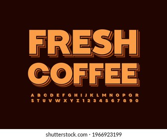 Vector modern logo Fresh Coffee. Trendy creative Font. Set of 3D Alphabet Letters and Numbers