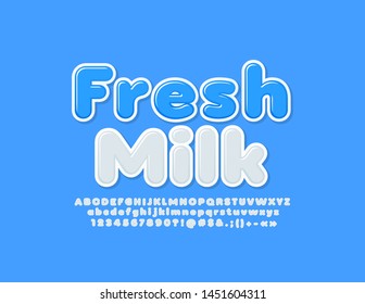 Vector modern logo Fresh Milk with white Alphabet Letters, Numbers and Symbols. Trendy creative Font