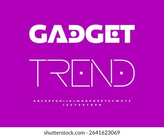 Vector Modern logo Gadget Trend. Unique Cool White Font.  Stylish Digital Alphabet Letters and Numbers set.