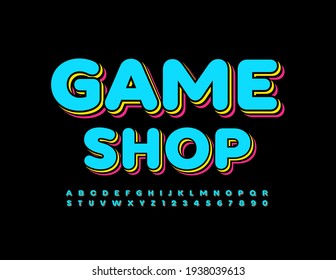 Vector modern logo Game Shop. Trendy style Font. Bright creative Alphabet Letters and Numbers set