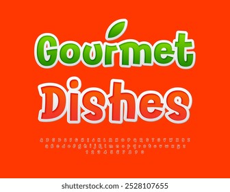 Vector modern logo Gourmet Dishes. Artistic Red Font. Bright Modern Alphabet Letters and Numbers set.