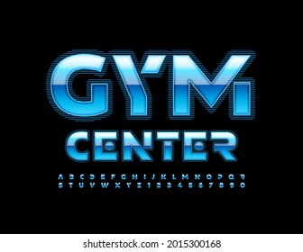 Vector modern logo Gym Center. Digital textured Font. Glossy set of Alphabet Letters and Numbers