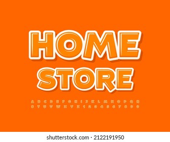 Vector modern logo Home Store. Orange glossy Font. Creative shiny Alphabet Letters and Numbers set