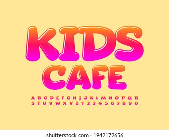 Vector modern logo Kids Cafe. Bright Colorful Font. Cute Alphabet Letters and Numbers set