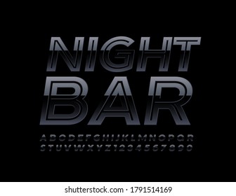 Vector modern logo Night Bar. Glossy Black Font. Elite creative line Alphabet Letters and Numbers