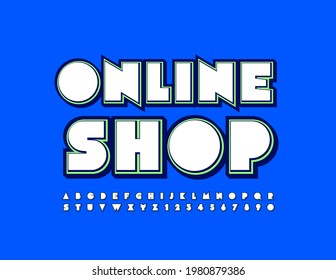Modernes Logo des Vektor Online Shop. Abstrakte Alphabet-Buchstaben und -Zahlen. Trendsetter-Uppercase-Schriftart