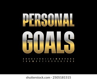 Vector modern logo Personal Goals. Elite Gold Font. Luxury set of Alphabet Letters and Numbers