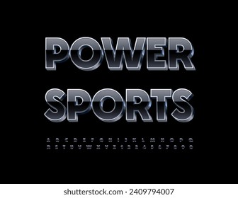 Vector modern logo Power Sports. Blue and Silver Cool Font. Unique 3D Alphabet Letters and Numbers.
