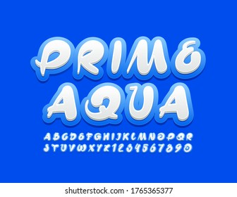 Logotipo vectorial moderno Prime Aqua con letra manuscrita. Letras y números de alfabeto creativos