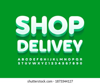 Vector modern logo Shop Delivery. 3D White Font. Creative Alphabet Letters and Numbers set