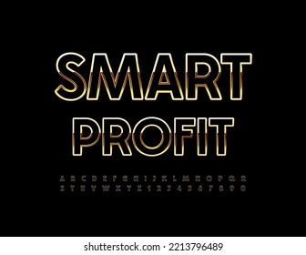 Vector modern logo Smart Profit. Black and Golden chic Font. Elite Alphabet Letters and Numbers set