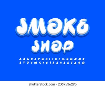 Vector Modern Logo Smoke Shop. Blue And White Alphabet Letters And Numbers. Creative Bright Font