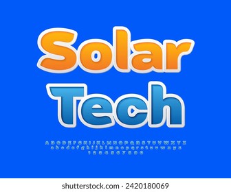 Vector modern logo Solar Tech. Blue sticker Font. Trendy Alphabet Letters and Numbers set.