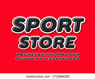 Vector modern logo Sport Store with Glossy Black Font. Trendy Alphabet Letters and Numbers