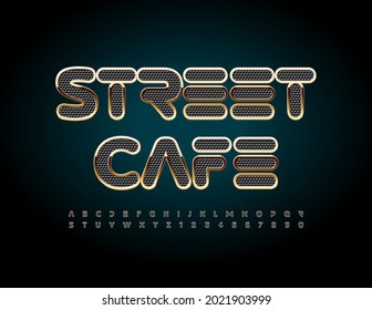Vector modern logo Street Cafe. Techno style Font. Textured trendy Alphabet Letters and Numbers set