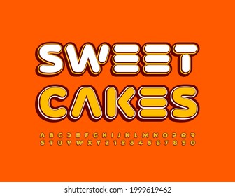 Vector modern logo Sweet Cakes. Cosmic Alphabet Letters and Numbers set. Tasty style Font