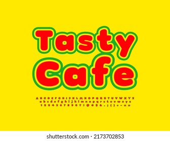Logo moderno vector Tasty Cafe con letra brillante. Juego de letras, números y símbolos de alfabetos creativos