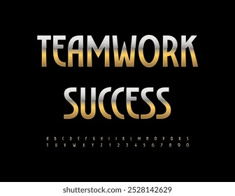 Vector modern logo Teamwork Success. Trendy Gold Font. Premium Alphabet Letters and Numbers set.