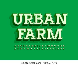Vector Modern Logo Urban Farm with 3D Font. Stylish Alphabet Letters with Shadow