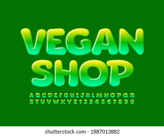 Vector moderno logo Vegan Shop. Fuente brillante creativa. Color de degradado Alfabeto Letras y números establecidos