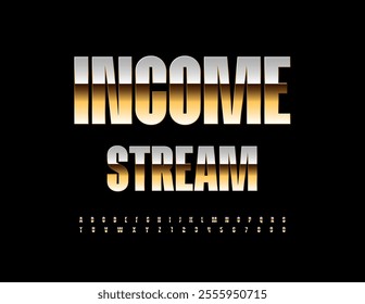 Vector modern logotype Income Stream. Luxury Golden Font. Chic Shiny Alphabet Letters and Numbers set.